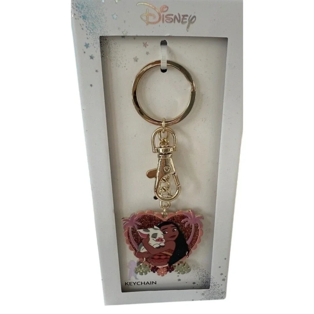 Disney Moana Pua Heart‎ Keychain Gold Tone Glitter Tropical LA Rocks New